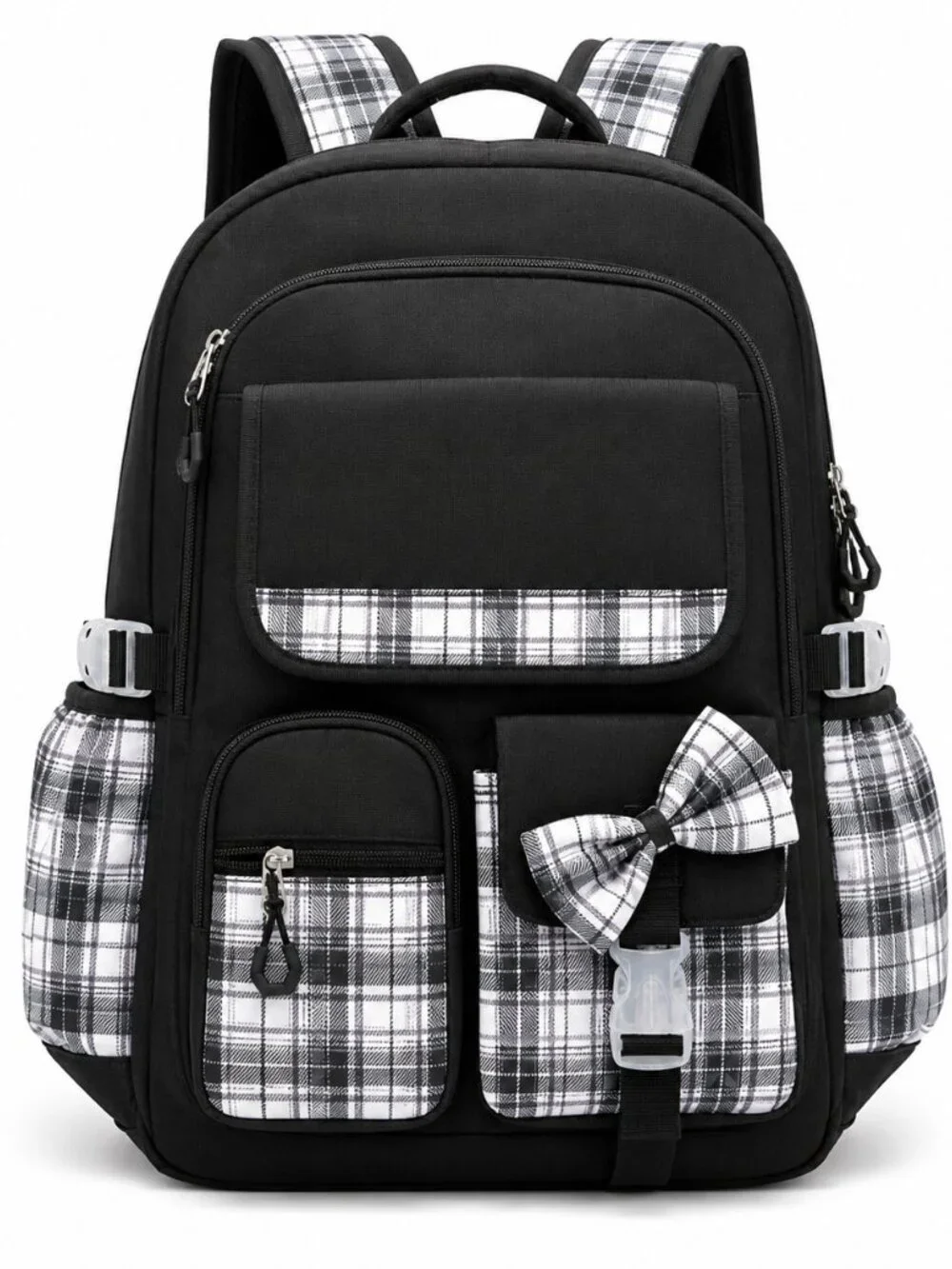 Kuromi 5Pc Backpack Set Plaid School Bag Lunch Bag Pencil Case Plush NWT